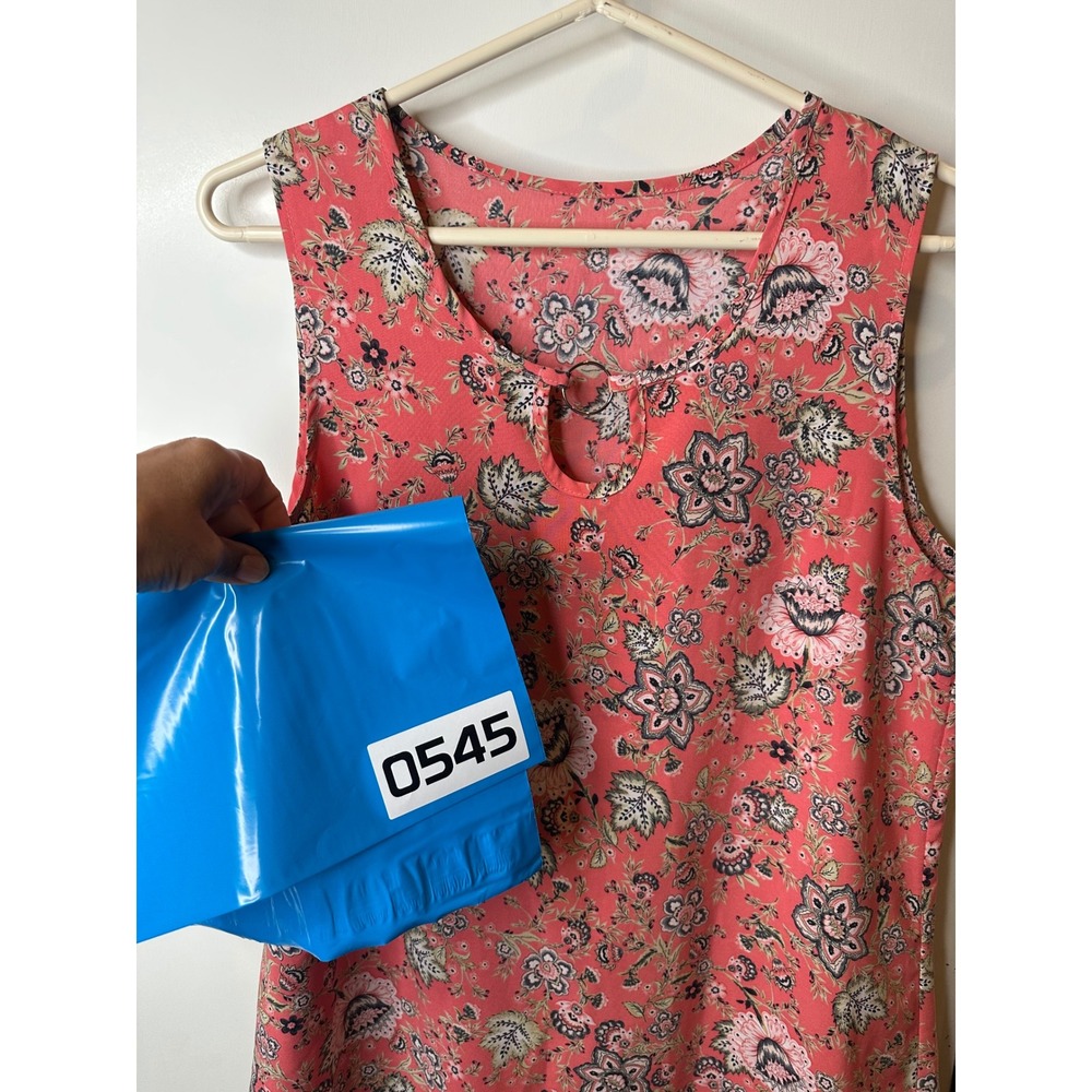 Emery Rose Womens Floral Paisley Shift Dress Coral Pink Keyhole Ring Detail Med - Picture 6 of 6